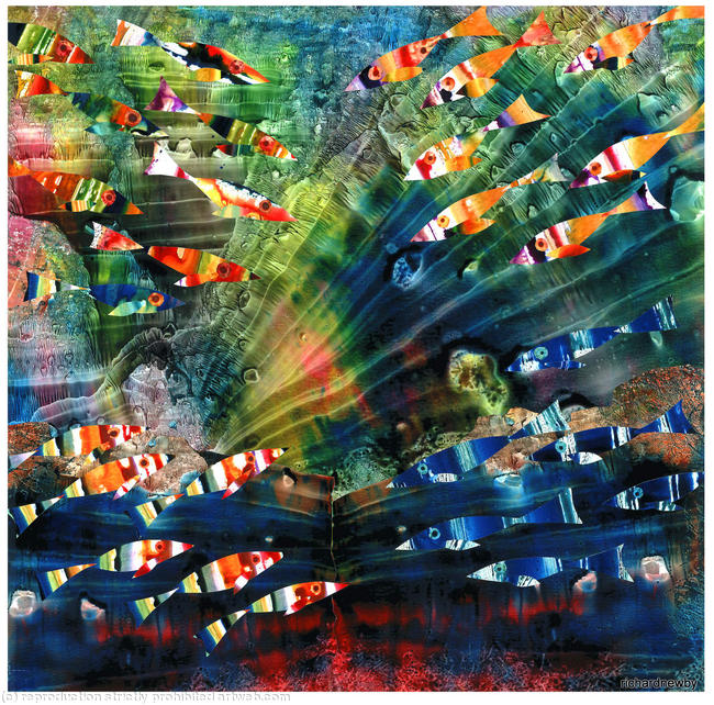 Fish Shoals Acrylic collage width=