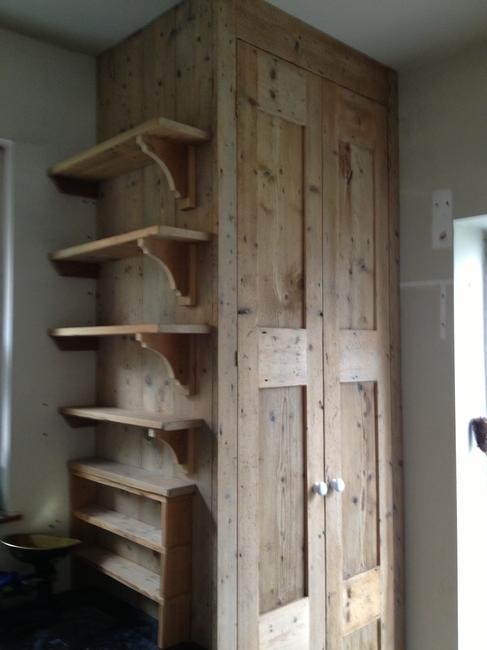 reclaimed pine kitchen shelving