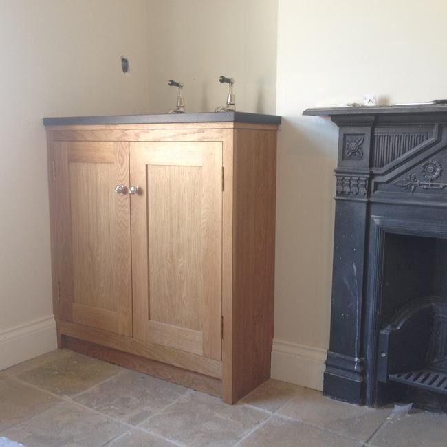 Oak and slate cabinet