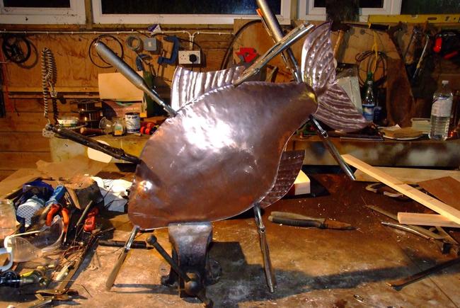 fabrication of copper fish mobile - early stages