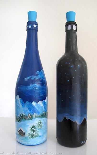 Mountains: olive oil/vinegar bottles