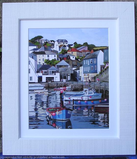PRINT - Mevagissey Harbour, Blue Boat.
