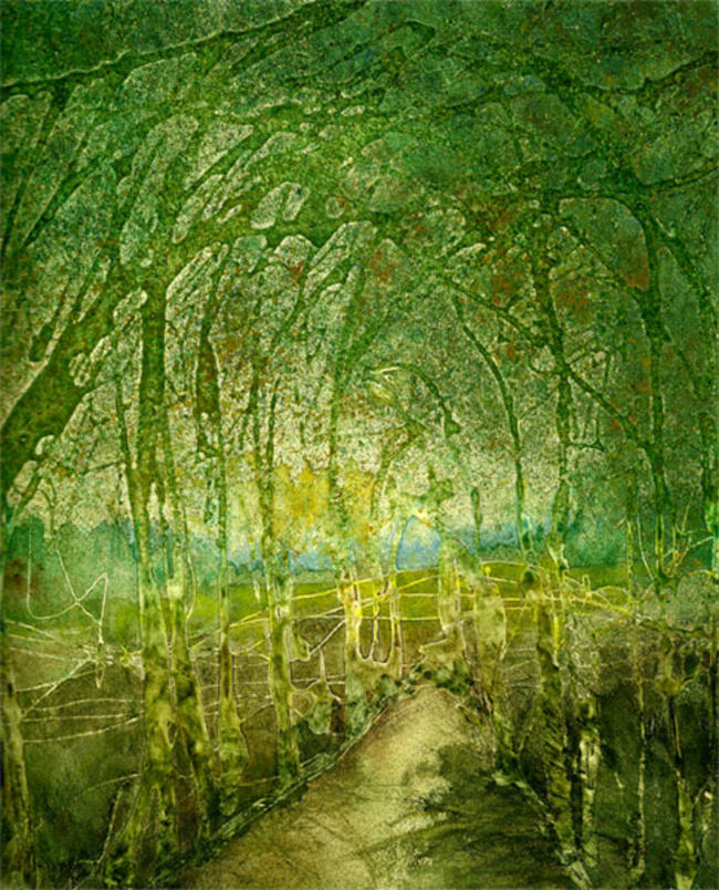 Green Wood mixed media painting itemprop=