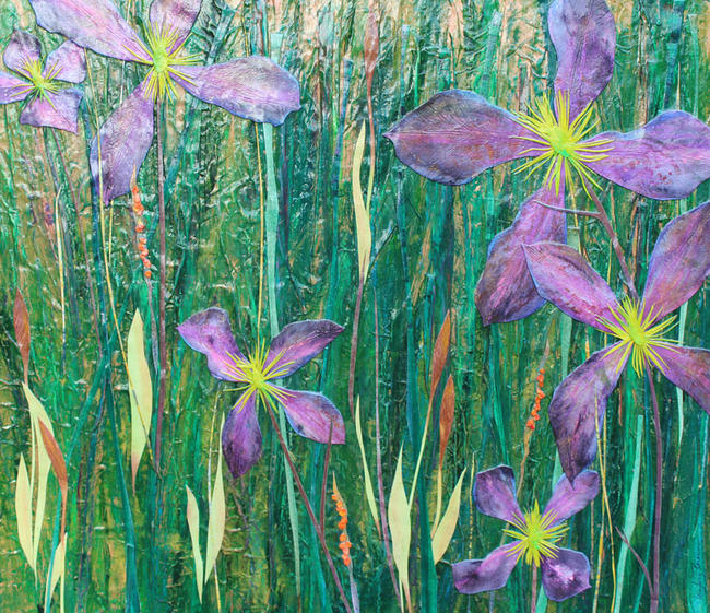 Meadow with Purple mixed media painting 46x53cm