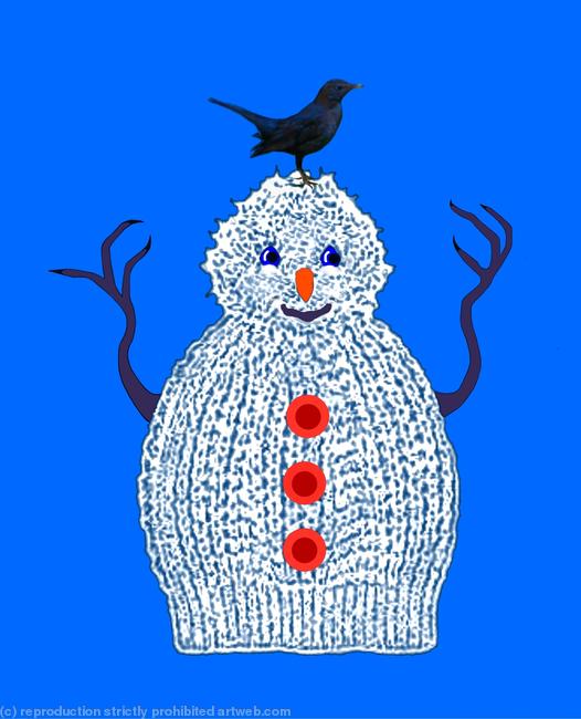 Beanie Snowman with Blackbird