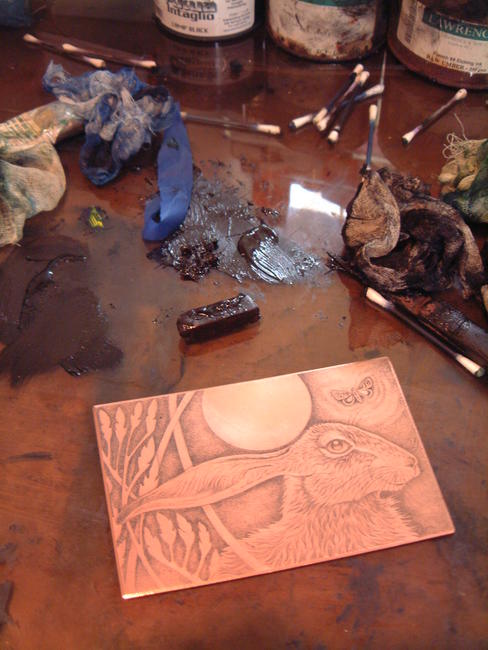 Copper plate before being inked up to print from