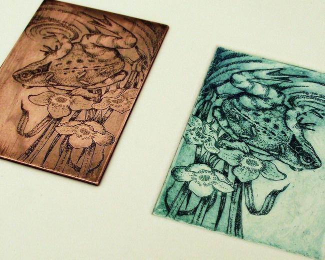 Frog etching: plate and print