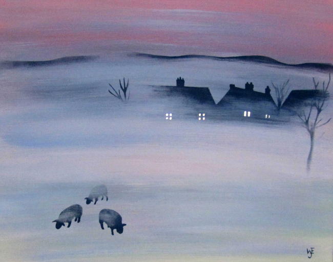 Sheep in the mist