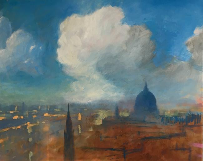 A.MacFaul 'Changing Light Over The City' oil on canvas 61 x 76cm