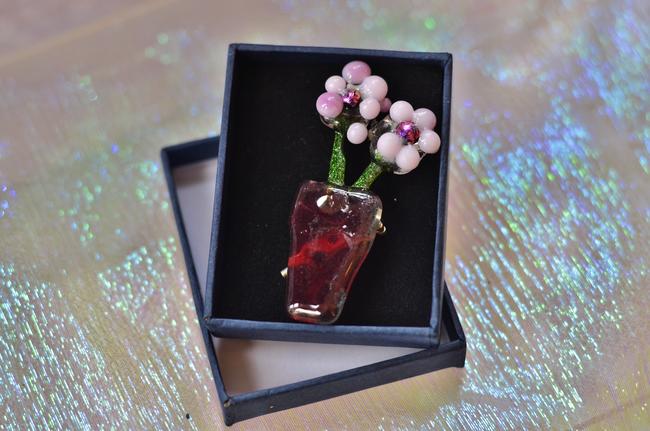 Pink Flower Pot Brooch