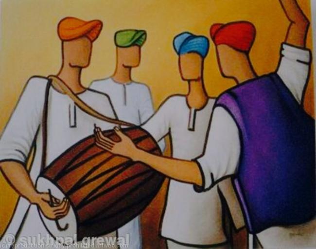 Bhangra dancers and Dhol player
