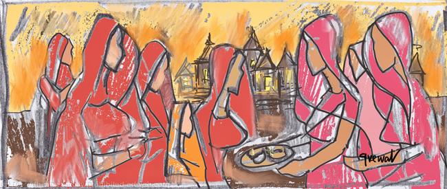 Red gathering, to the temple