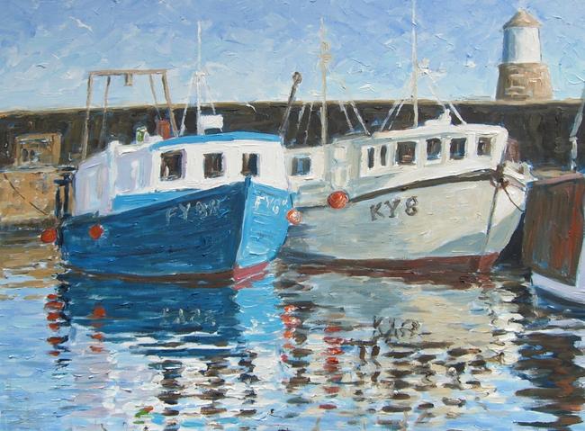 cream and blue boats, pittenweem harbour
