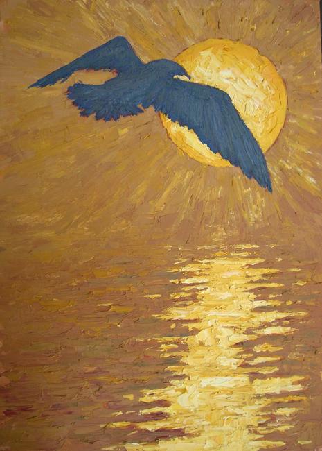 gull over reflected sun II