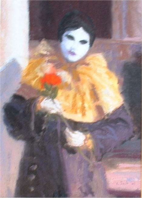 pierrot with yellow top, three quarter figure, venice carnival