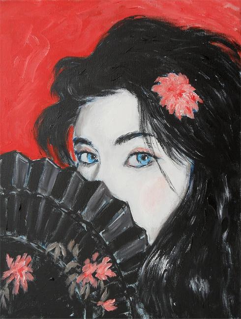 girl with black fan