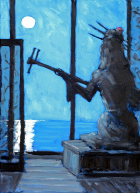 geisha playing samisen in moonlight