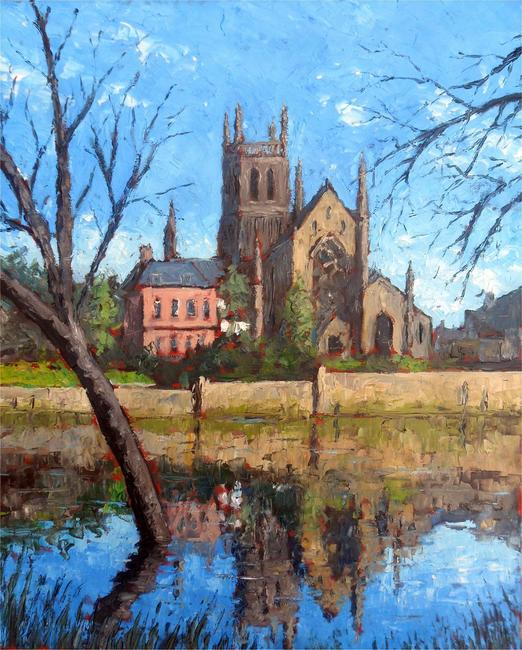 worcester cathedral, severn in flood