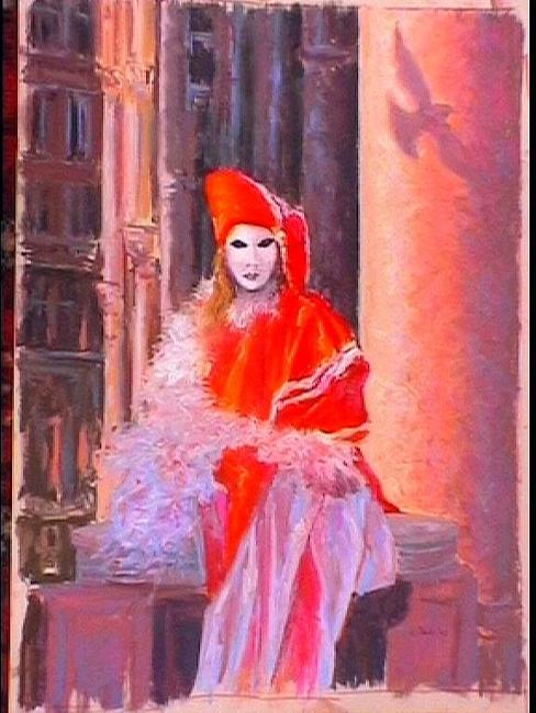 cat woman with bird shadow, venice carnival