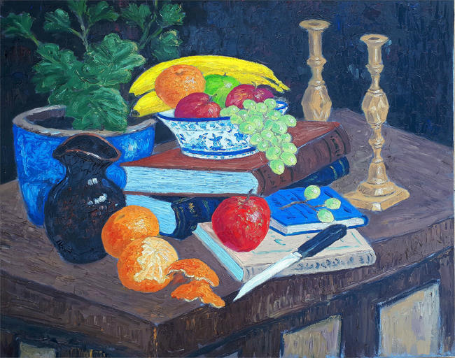 still life with brass candlesticks