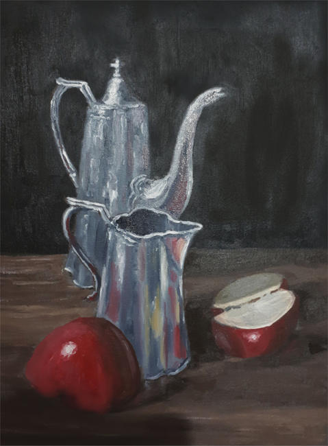 still life XV : silverware and cut apple