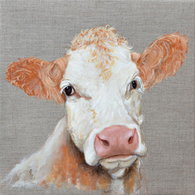 Cow on beige canvas 1