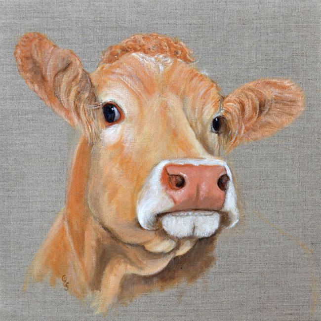Cow on beige canvas 2