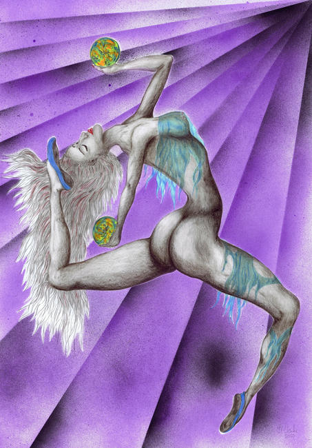 Expression of movement in violet.