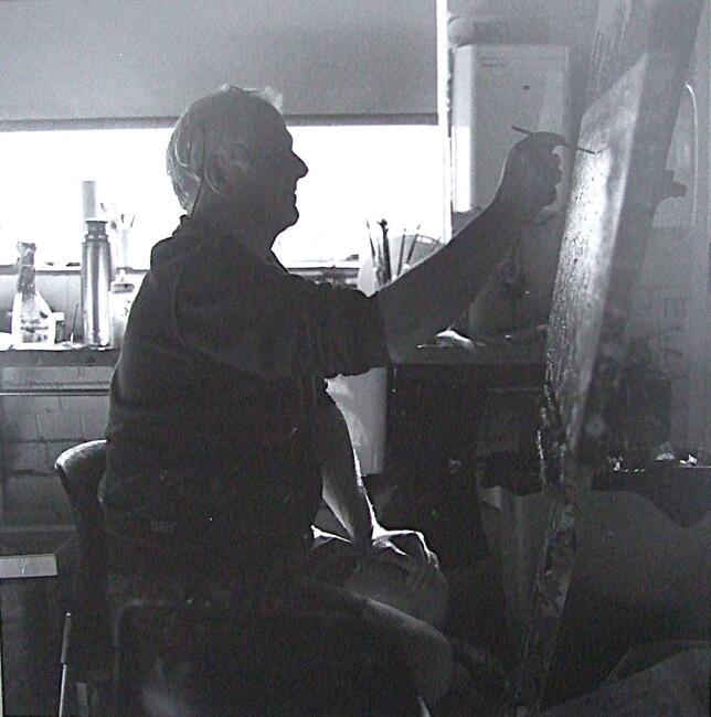 John in the potting shed studio at Nymans