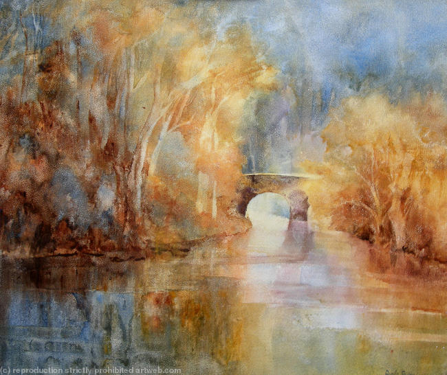 autumn flow watercolour on canvas 40x60cm
