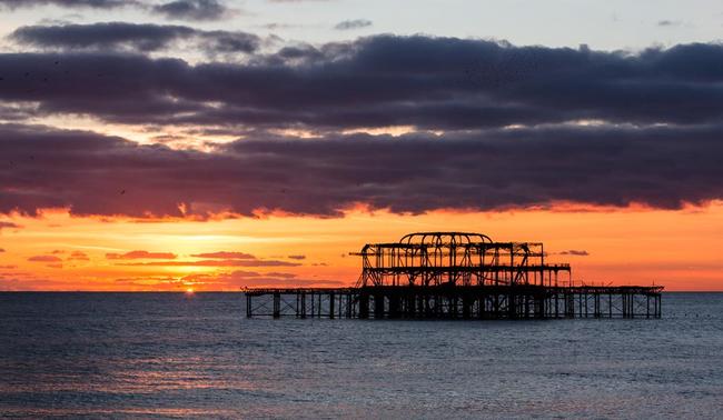 Barred sunset, West Pier