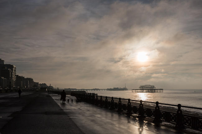 Brighton seafront dawn after rain
