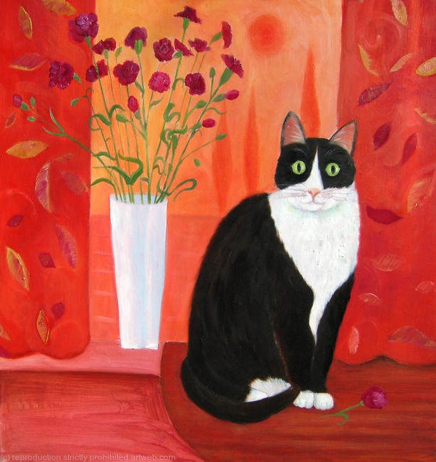 Cat with Carnations SOLD