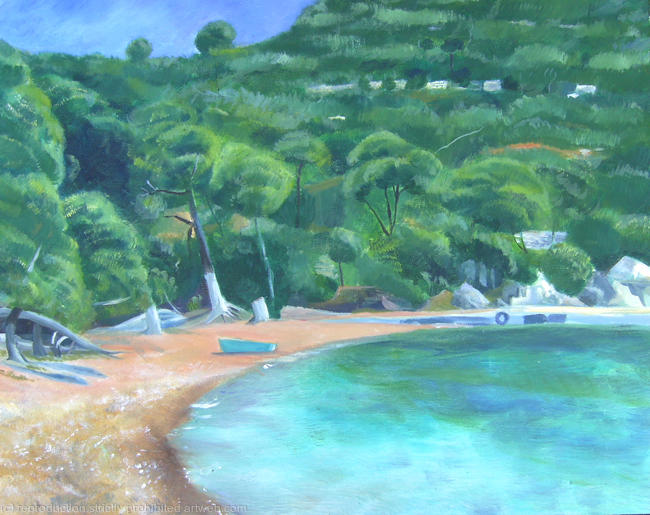 Blue boat on the beach SOLD