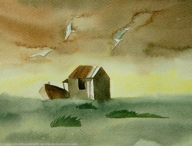 Hut Watercolour on paper itemprop=