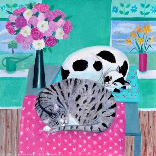 Cats in spring oil on paper width=