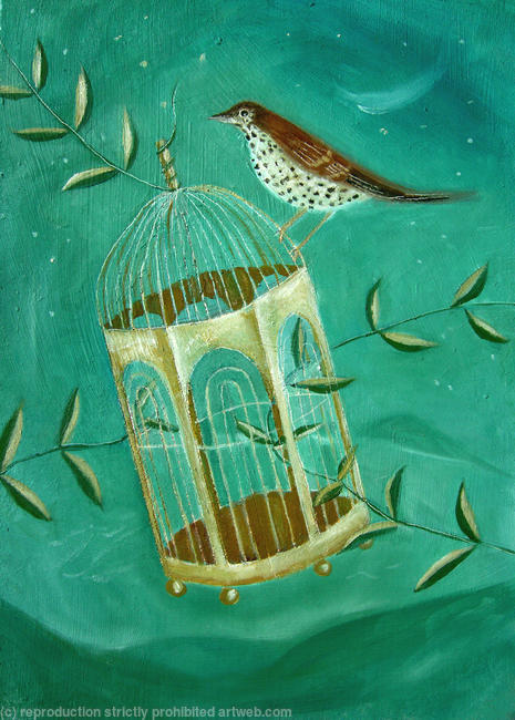 Gilded Cage with songthrush