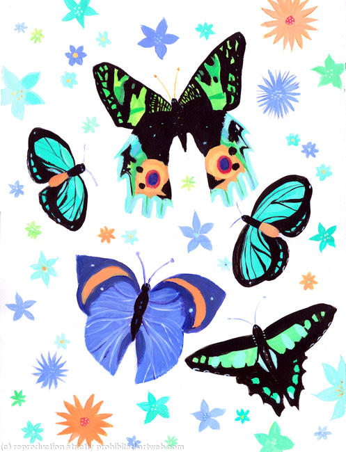 Blue and green butterflies