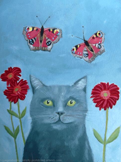 Cat with Butterflies
