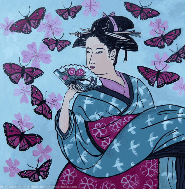 Giesha with butterflies