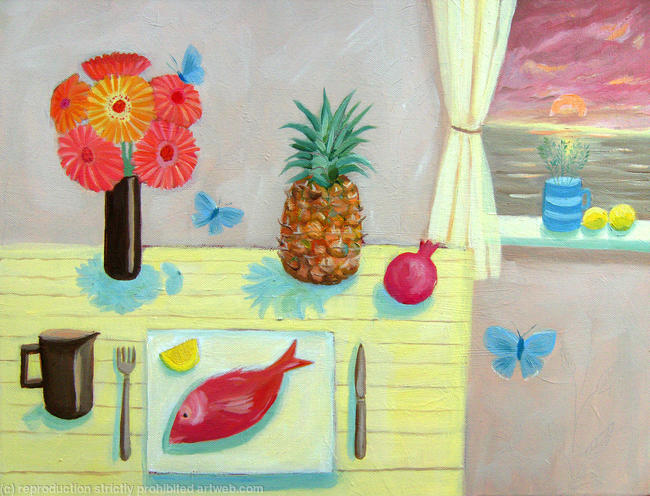 Pineapple, Red Mullet and apricot sky