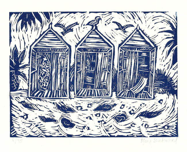 Beach Hut lino print