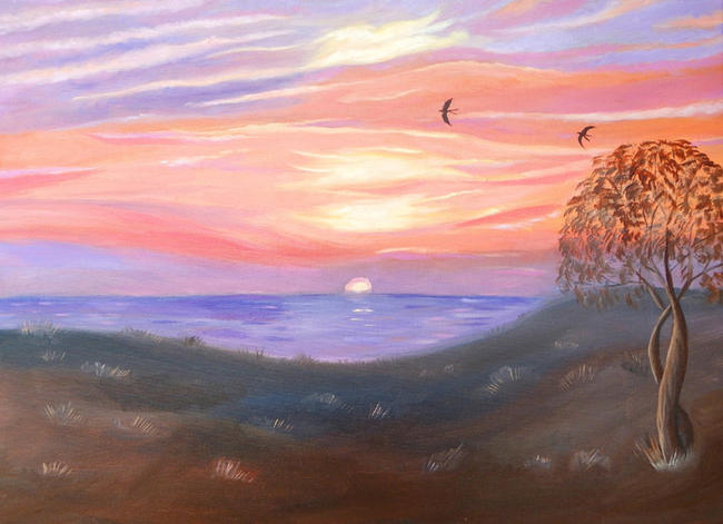 Greek Sunset with olive tree