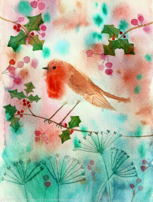 Robin with seed heads