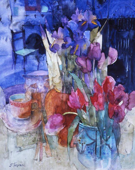 Flowers in a Blue Room