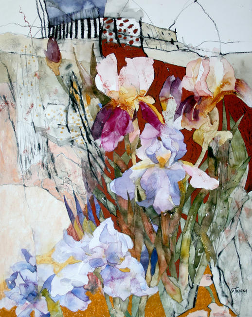 Irises by the Rock