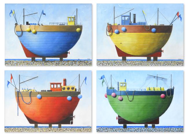 fishing boats (4 paintings)