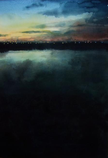 Airport Lights across the River by Krysia Drury