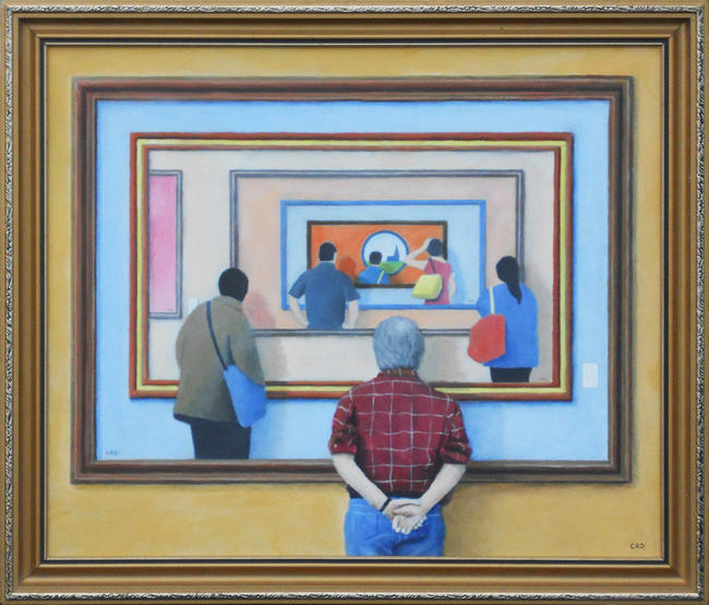 the artist looking at a painting of a man looking at a painting of a woman looking at a man looking at a painting of a woman looking at a painting of a man looking at a painting
