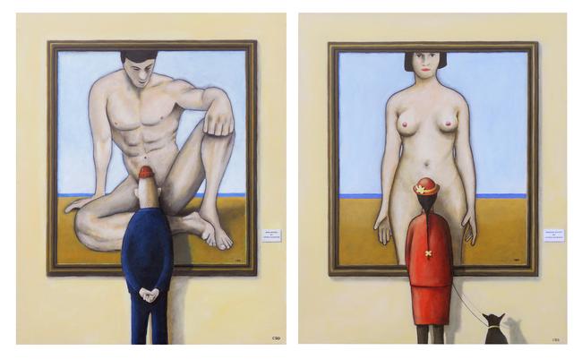 man study and study woman (2 paintings)